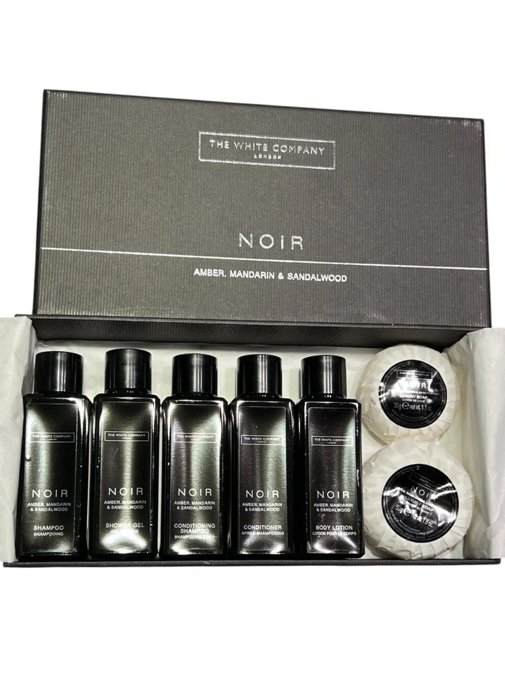 The White Company London Noir bath & body Travel Size Gift Set Box